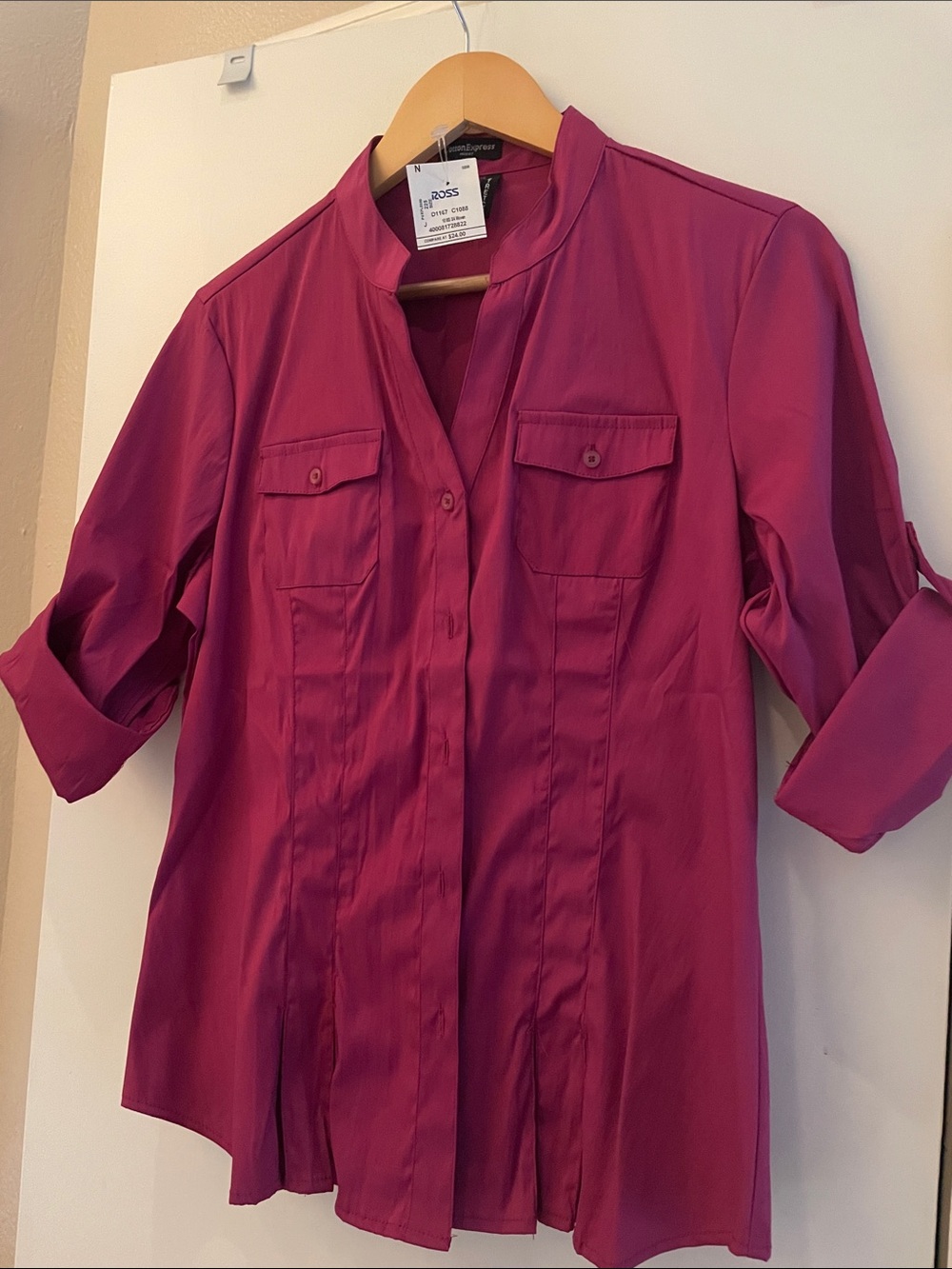 Cotton Express  Women's Magenta Roll-Tab Utility Blouse